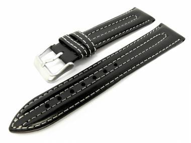 Uhrenarmband 22mm schwarz Sattelleder Doppelwulst wei�e Naht - Bild vergr��ern 