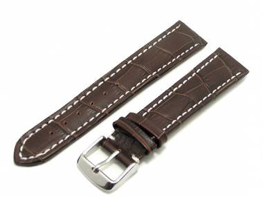 Uhrenarmband XL 20mm dunkelbraun Alligator robust helle Kontrastnaht (Schlie�enansto� 18 mm) - Bild vergr��ern 