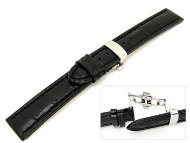 TOP: Uhrenarmband 22mm schwarz Alligator robust abgen�ht mit Butterfly-Faltschlie�e - Bild vergr��ern 