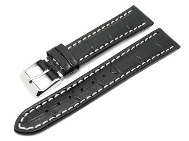 Uhrenarmband XL 20mm schwarz Alligator robust helle Kontrastnaht (Schlie�enansto� 18 mm) - Bild vergr��ern 