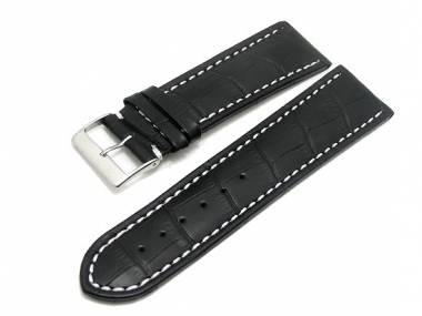 Uhrenarmband 26mm schwarz Alligator robust helle Kontrastnaht (Schlie�enansto� 24 mm) - Bild vergr��ern 