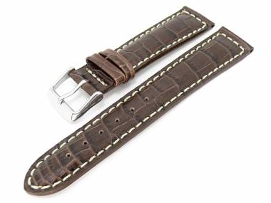 Uhrenarmband 18mm dunkelbraun Alligator-Pr�gung wei�e Naht - Bild vergr��ern 