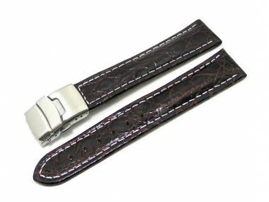 Uhrenarmband 20mm Faltschlie�e dunkelbraun African-Croco wei�e Naht - Bild vergr��ern 