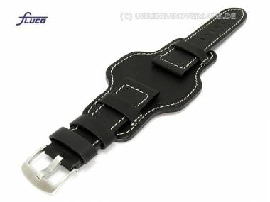 Uhrenarmband 22mm schwarz Fliegerbandoptik robust helle Naht mit asymmetrischer Lederunterlage - Bild vergr��ern 