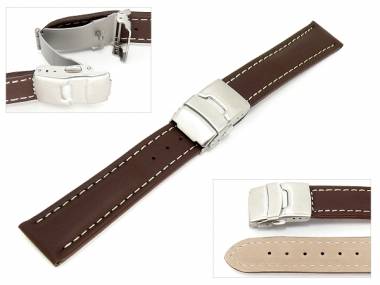 Uhrenarmband 24mm dunkelbraun Faltschlie�e glatt wei�e Naht (Schlie�enansto� 22 mm) - Bild vergr��ern 