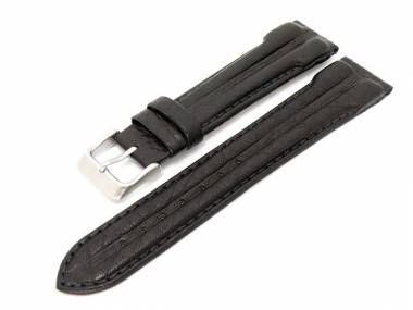 Uhrenarmband 20mm schwarz Doppelwulst genarbt - Bild vergr��ern 