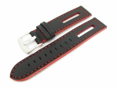 Trendarmband 24mm schwarz sportlich rote Naht - Bild vergr��ern 