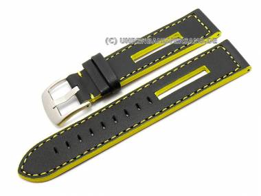 Trendarmband 20mm schwarz sportlich neongelbe Naht - Bild vergr��ern 