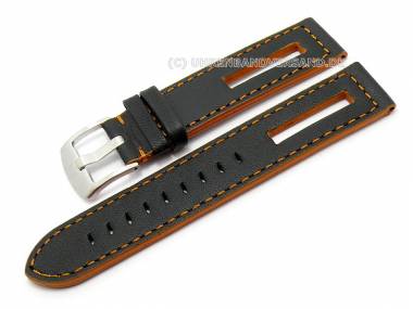 Trendarmband 18mm schwarz sportlich orangefarbene Naht - Bild vergr��ern 