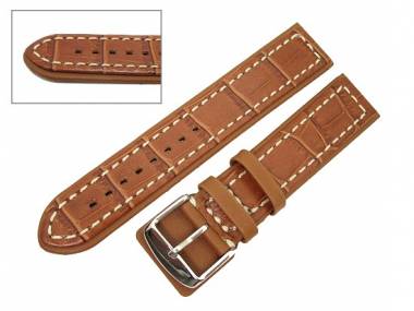 Uhrenarmband 22mm mittelbraun -MILAN SPECIAL- Alligator-Pr�gung wei�e Naht (Schlie�enansto� 20 mm) - Bild vergr��ern 