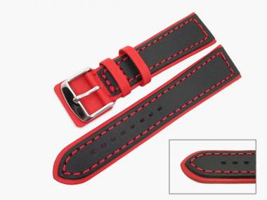 Uhrenarmband 24mm schwarz/rot -MILAN SPECIAL- glatte Oberfl�che rote Naht (Schlie�enansto� 20 mm) - Bild vergr��ern 
