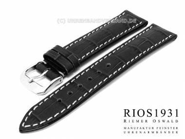 Uhrenarmband XL 18mm schwarz RIOS Louisiana Alligatorpr�gung helle Naht (Schlie�enansto� 16 mm) - Bild vergr��ern 