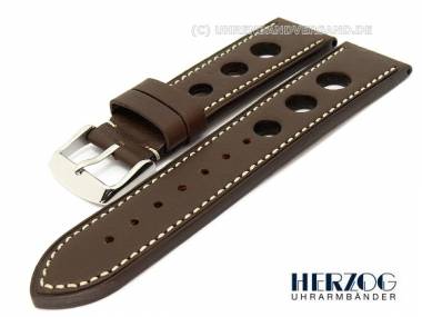 Uhrenarmband 22mm dunkelbraun Racing-Look helle Naht - Bild vergr��ern 
