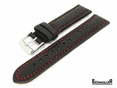 Uhrenarmband 22mm schwarz Schrumpfleder rote Naht von Eichm�ller - Bild vergr��ern 