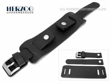 Uhrenarmband 20mm schwarz Fliegerbandoptik robust genarbt mit Lederunterlage Herzog - Bild vergr��ern 