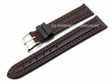 Uhrenarmband 18mm schwarz rote Doppelnaht (Schlie�enansto� 16 mm) - Bild vergr��ern 
