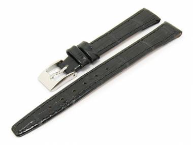 Uhrenarmband 14mm fester Steg schwarz Alligator-Pr�gung gl�nzend - Bild vergr��ern 