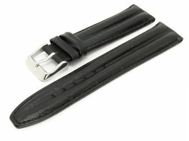 Uhrenarmband -Chrono- 18mm schwarz Alligator-Pr�gung Doppelwulst robust - Bild vergr��ern 