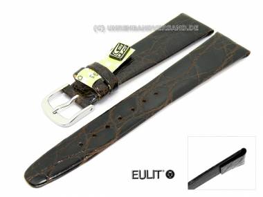 Uhrenarmband 16mm dunkelbraun EULIT fester Steg echt Kroko gl�nzend (Schlie�enansto� 14 mm) - Bild vergr��ern 