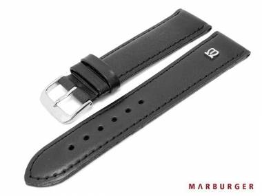 Uhrenarmband 18mm schwarz glatte Oberfl�che mit Logo silber Original Marburger - Bild vergr��ern 
