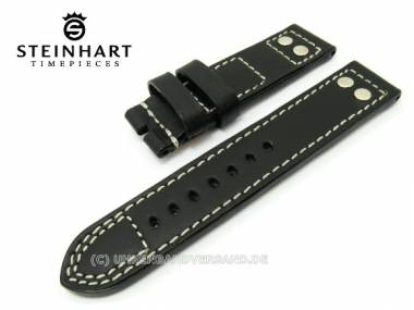 Uhrenarmband STEINHART 22mm schwarz Juchtenleder glatt mit Nieten (Schlie�enansto� 22 mm) - Bild vergr��ern 