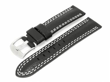 Uhrenarmband 22mm schwarz wei�e Doppelnaht (Schlie�enansto� 20 mm) - Bild vergr��ern 