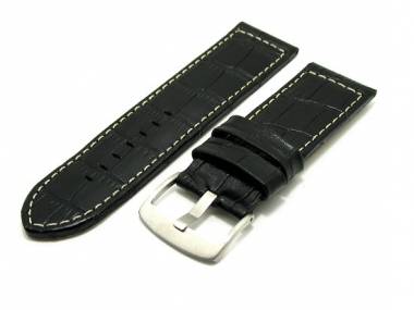 Uhrenarmband 26mm schwarz Alligator-Pr�gung wei�e Kontrastnaht - Bild vergr��ern 