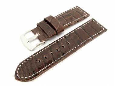 Uhrenarmband XL 20mm dunkelbraun Alligator-Pr�gung wei�e Naht - Bild vergr��ern 