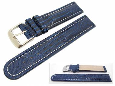 Uhrenarmband 24mm dunkelblau Teju-Pr�gung Wulst wei�e Naht (Schlie�enansto� 22 mm) - Bild vergr��ern 