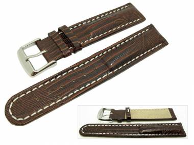 Uhrenarmband 24mm dunkelbraun Teju-Pr�gung Wulst wei�e Naht (Schlie�enansto� 22 mm) - Bild vergr��ern 