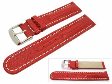 Uhrenarmband 24mm rot Teju-Pr�gung Wulst wei�e Naht (Schlie�enansto� 22 mm) - Bild vergr��ern 