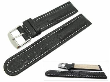 Uhrenarmband 20mm schwarz Teju-Pr�gung Wulst wei�e Naht (Schlie�enansto� 20 mm) - Bild vergr��ern 