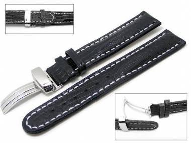 Uhrenarmband 18mm schwarz Kippfaltschlie�e Teju wei�e Naht (Schlie�enansto� 18 mm) - Bild vergr��ern 