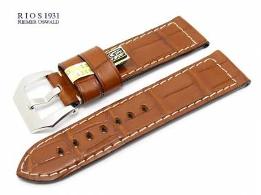 Uhrarmband 24mm braun echt Alligator passend f�r Panerai etc. wei�e Naht (Schlie�enansto� 22 mm) - Bild vergr��ern 