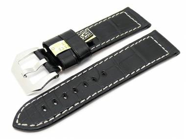Uhrarmband 24mm schwarz RIOS echt Alligator passend f�r Panerai wei�e Naht (Schlie�enansto� 22 mm) - Bild vergr��ern 