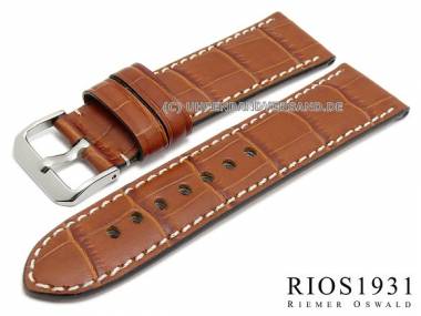 Uhrarmband 24mm braun RIOS Louisiana Alligator-Pr�gung helle Naht (Schlie�enansto� 22 mm) - Bild vergr��ern 