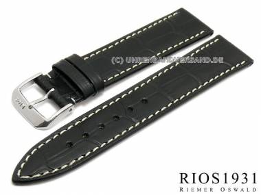 Uhrarmband 20mm schwarz RIOS Louisiana Alligator-Pr�gung helle Naht (Schlie�enansto� 18 mm) - Bild vergr��ern 