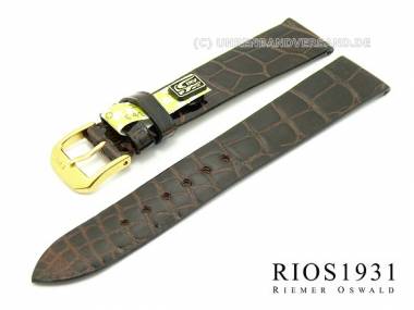 Uhrenarmband 18mm dunkelbraun RIOS f. Patek Philippe echt Alligator gl�nzend (Schlie�enansto� 14 mm) - Bild vergr��ern 