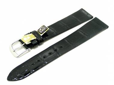 Uhrarmband 18mm schwarz RIOS f�r Patek Philippe u.a. echt Alligator gl�nzend (Schlie�enansto� 14 mm) - Bild vergr��ern 