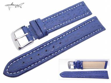 Uhrenarmband 24mm blau echt Hai wei�e Naht (Schlie�enansto� 22 mm) - Bild vergr��ern 