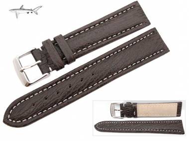 Uhrenarmband 24mm dunkelbraun echt Hai wei�e Naht (Schlie�enansto� 22 mm) - Bild vergr��ern 