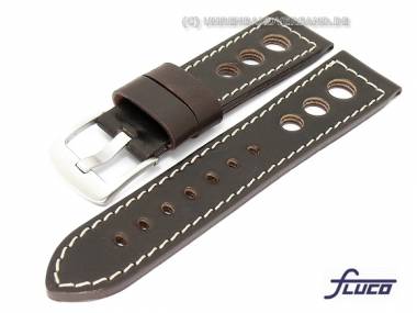 Uhrenarmband Cordovan -PNR Sportline- 22mm dunkelbraun Racing-Design glatt helle Naht von Fluco - Bild vergr��ern 