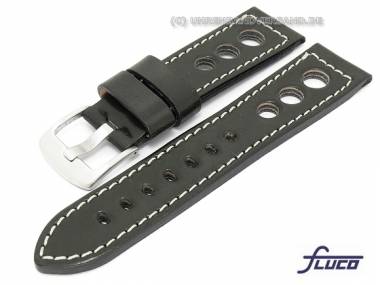 Uhrenarmband Cordovan -PNR Sportline- 24mm schwarz Racing-Design glatt helle Naht von Fluco - Bild vergr��ern 