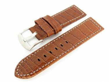 Uhrenarmband 20mm braun Alligator-Pr�gung wei�e Naht - Bild vergr��ern 