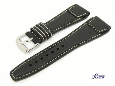 Uhrenarmband -Pilot- 22mm schwarz robust wei�e Naht Fliegerband von Fluco - Bild vergr��ern 
