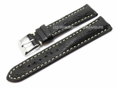 Uhrenarmband 22mm schwarz echt Strau� wei�e Naht (Schlie�enansto� 20 mm) - Bild vergr��ern 