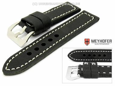 Uhrenarmband -Trondheim- 26mm schwarz Antik-Look helle Kontrastnaht von MEYHOFER - Bild vergr��ern 