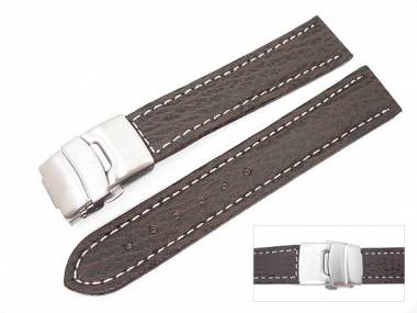 Uhrenarmband 24mm dunkelbraun Faltschlie�e echt Hai wei�e Naht - Bild vergr��ern 