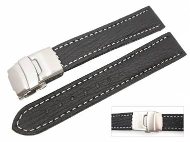Uhrenarmband 24mm schwarz Faltschlie�e echt Hai wei�e Naht - Bild vergr��ern 