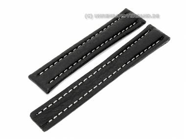 Uhrenarmband 15mm schwarz echt Hai wei�e Naht passend f�r Breitling - Bild vergr��ern 